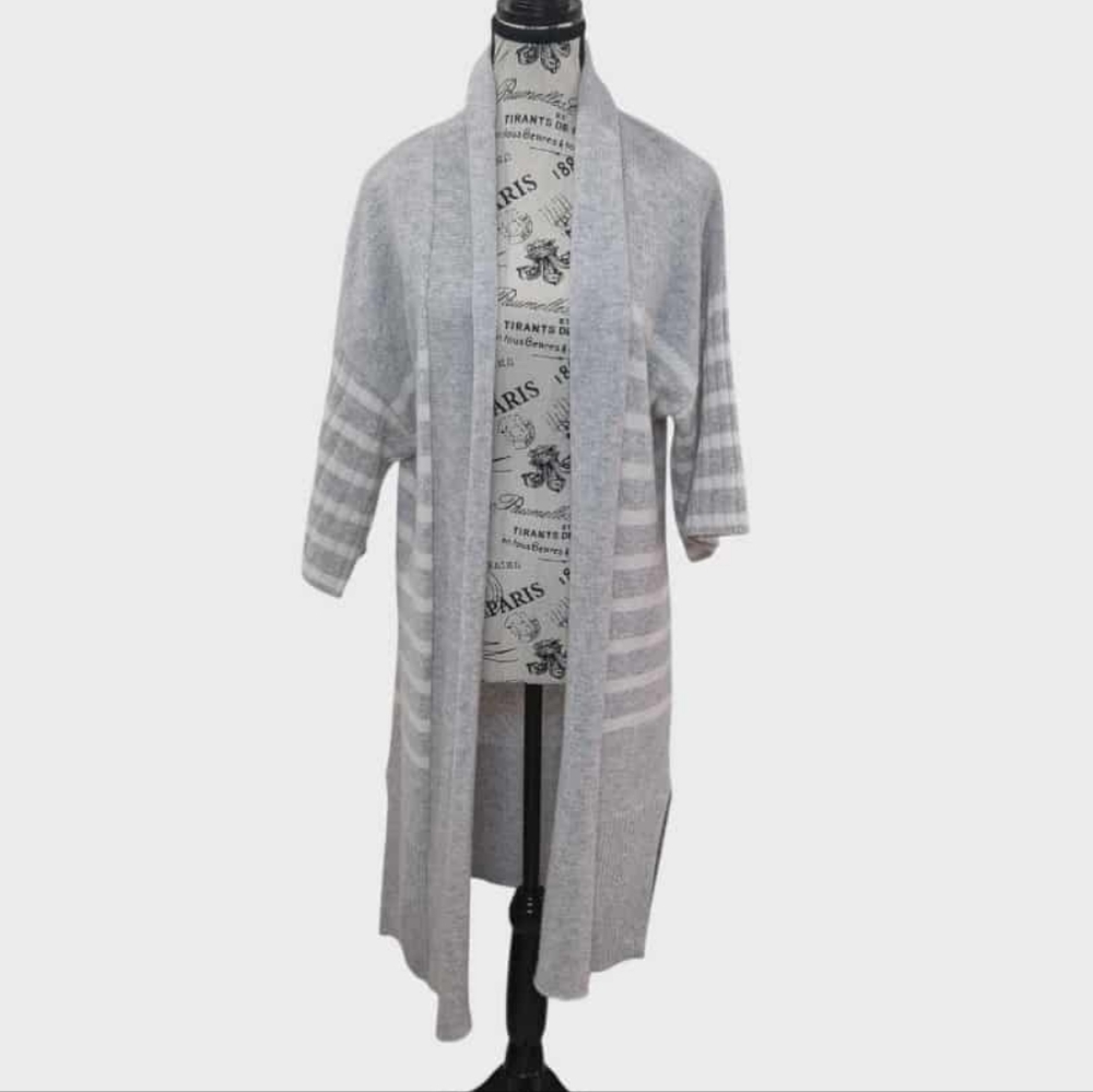Autumn CASHMERE Gray & White Striped Cardigan *SO soft SMALL (offers welcome 🎊💛